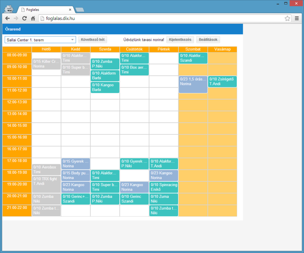 Workout booking software